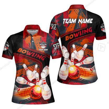 Custom Bowling Team Quater-Zip Polo Shirts, Bowling Uniforms Jerseys Brush Patterns, Multi Colors Personalized Name And Team Name