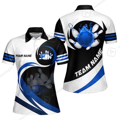 Custom Bowling Team Jersey Shirts, Custom Flame Ball Bowling Uniforms Unisex Polo, Multi Colors Personalized Name And Team Name