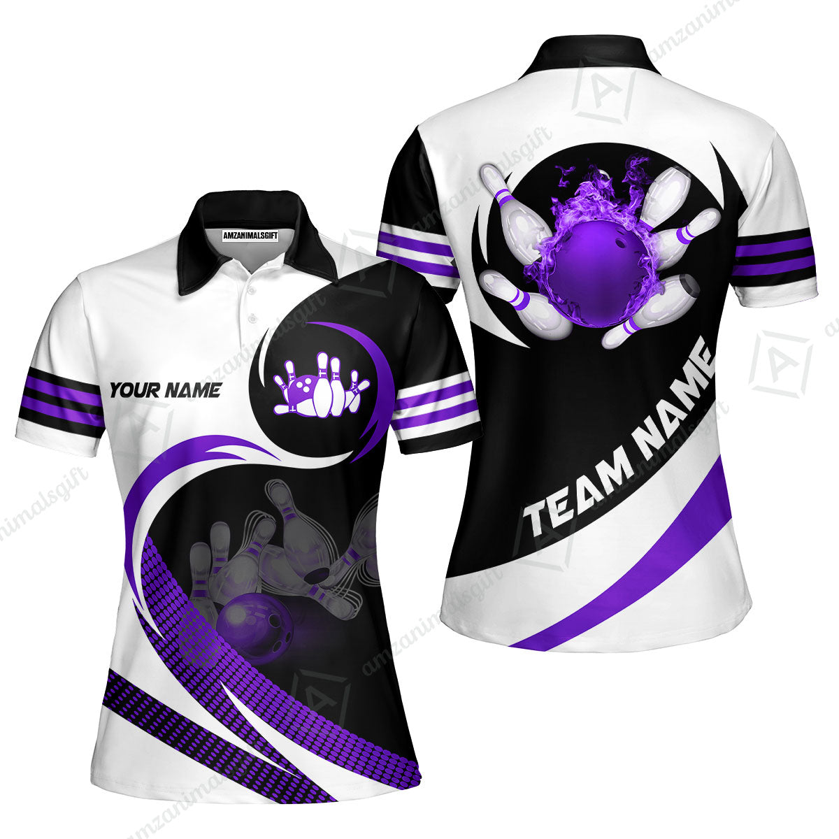 Custom Bowling Team Jersey Shirts, Custom Flame Ball Bowling Uniforms Unisex Polo, Multi Colors Personalized Name And Team Name