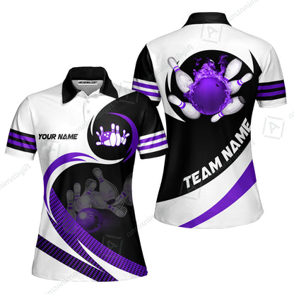 Custom Bowling Team Jersey Shirts, Custom Flame Ball Bowling Uniforms Unisex Polo, Multi Colors Personalized Name And Team Name