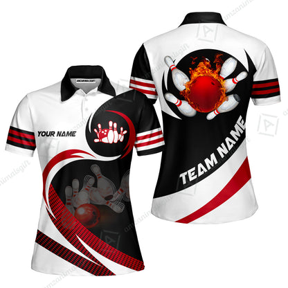 Custom Bowling Team Jersey Shirts, Custom Flame Ball Bowling Uniforms Unisex Polo, Multi Colors Personalized Name And Team Name