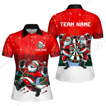 Custom Funny Santa Darts Team Unisex Polo Shirts, Darts uniforms Funny Santa Personalized Name And Team Name