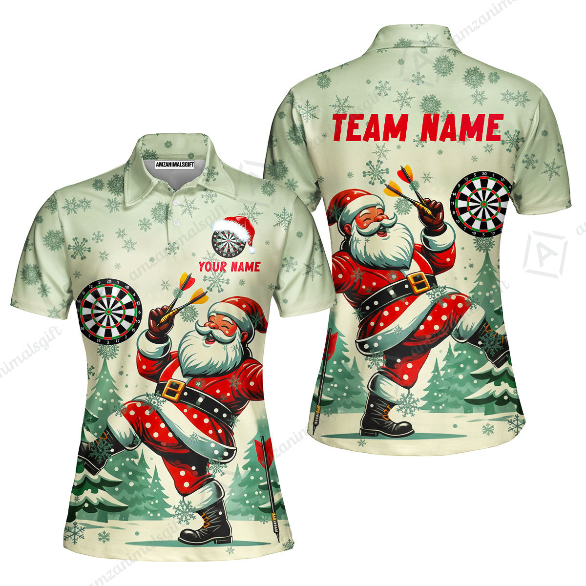 Custom Funny Santa Darts Team Unisex Polo Shirts, Darts uniforms Funny Santa Personalized Name And Team Name
