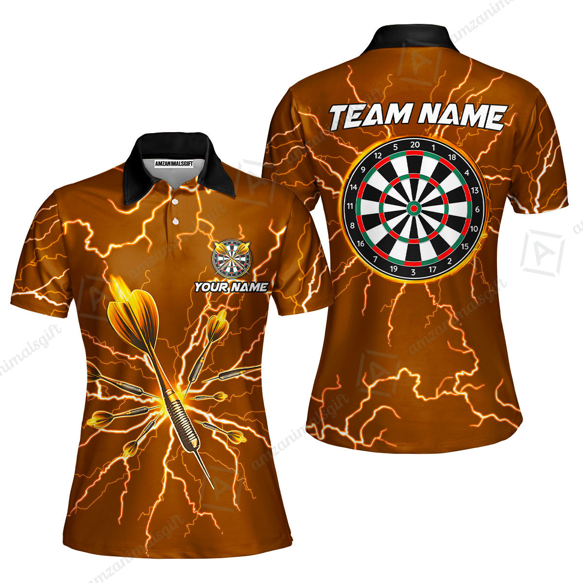 Custom Thunder Lightning Darts Quarter Men Polo Team Shirts,  Custom Darts Team Jerseys Uniform, Personalized Name And Team Name