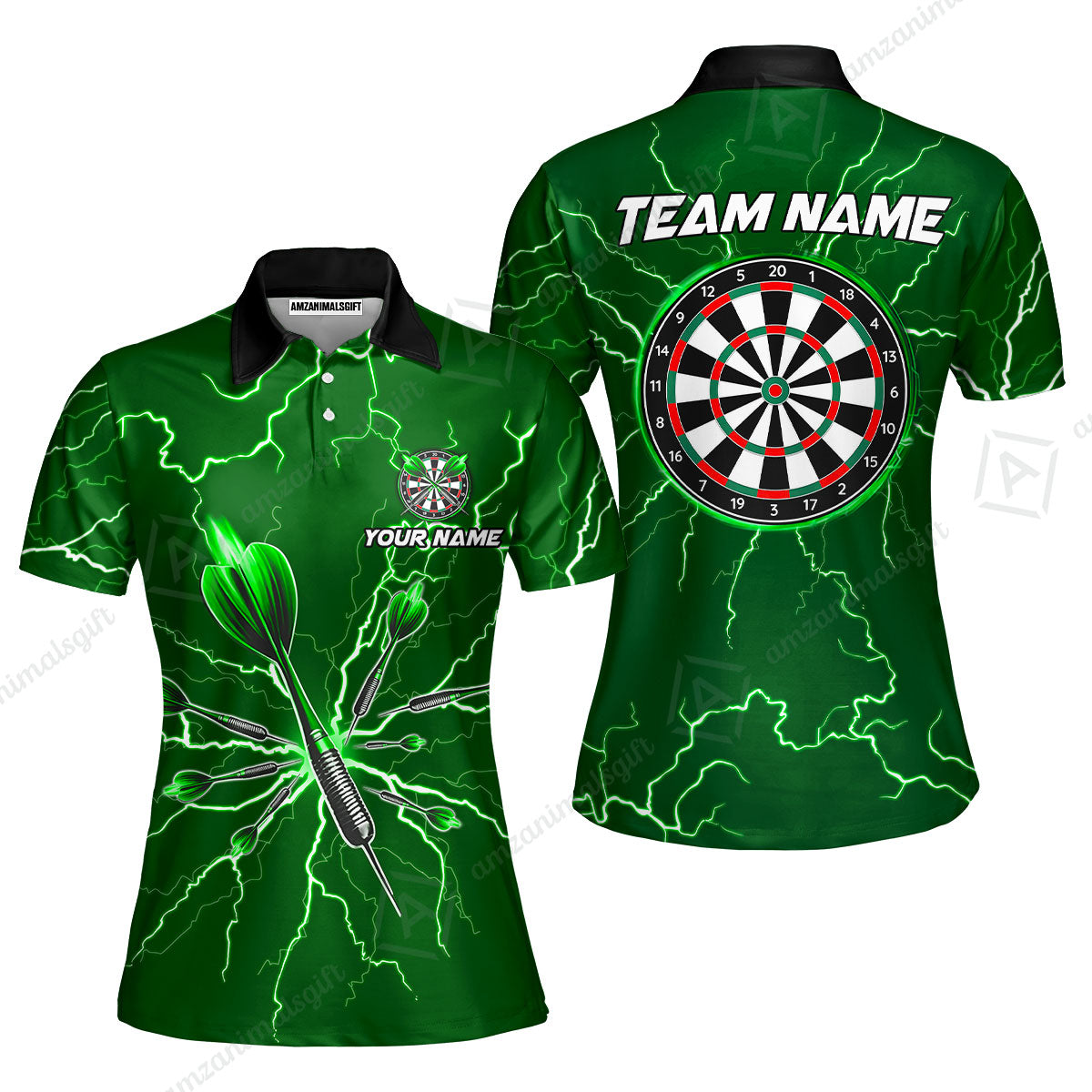 Custom Thunder Lightning Darts Quarter Men Polo Team Shirts,  Custom Darts Team Jerseys Uniform, Personalized Name And Team Name