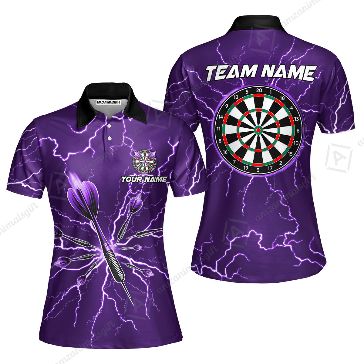 Custom Thunder Lightning Darts Quarter Men Polo Team Shirts,  Custom Darts Team Jerseys Uniform, Personalized Name And Team Name