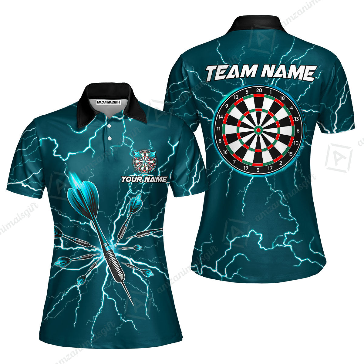 Custom Thunder Lightning Darts Quarter Men Polo Team Shirts,  Custom Darts Team Jerseys Uniform, Personalized Name And Team Name