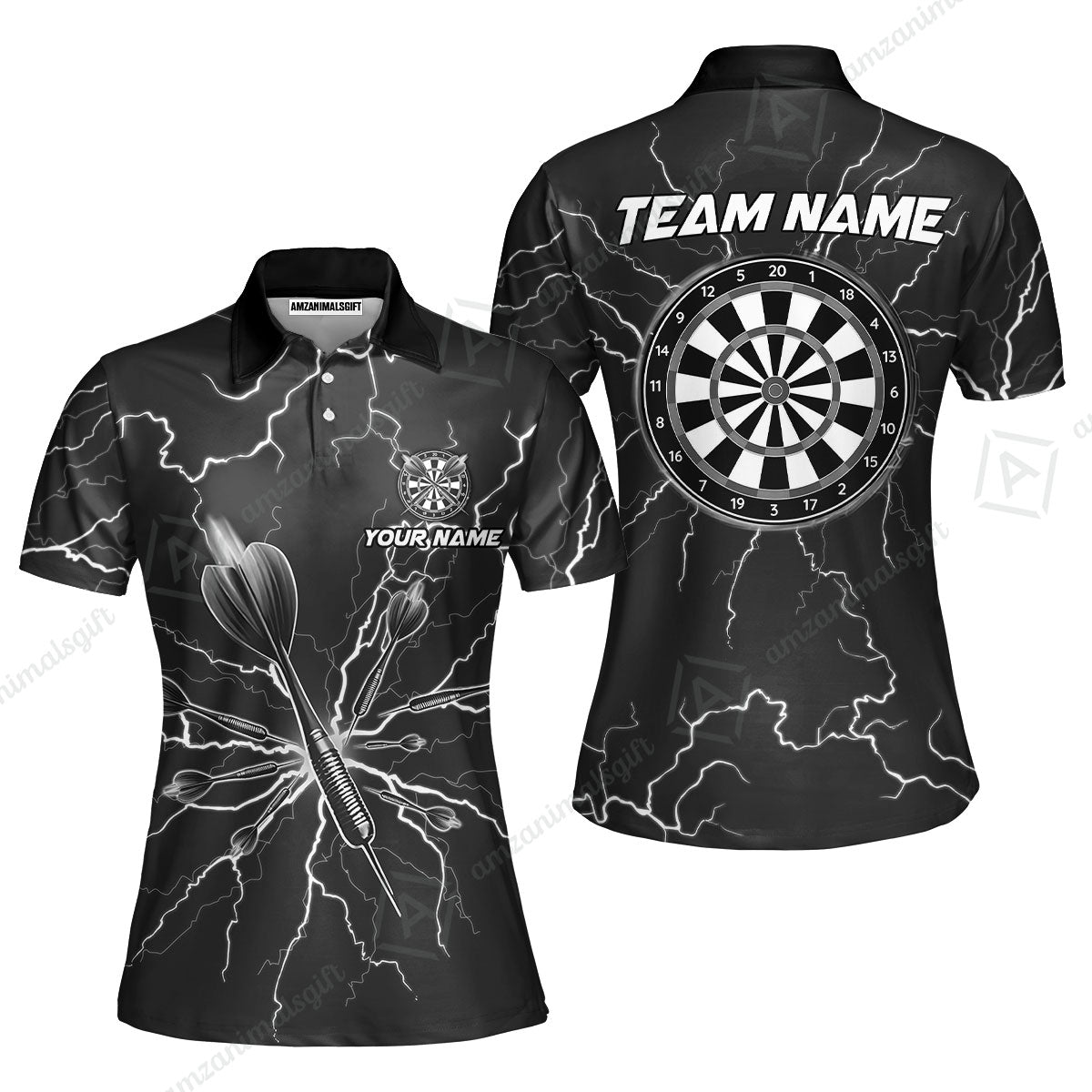 Custom Thunder Lightning Darts Quarter Men Polo Team Shirts,  Custom Darts Team Jerseys Uniform, Personalized Name And Team Name