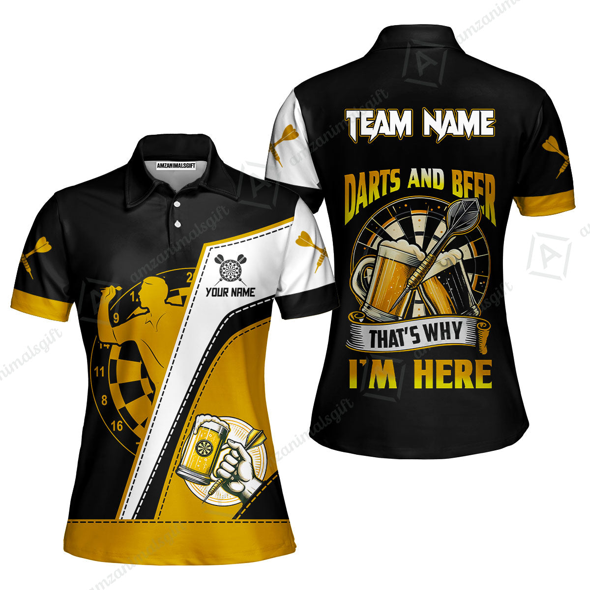 Custom Dart and Beer Jersey Polo Quarter-Zip Team Shirts, That's Why I'm Here Customized Name Team Name Darts Team Jerseys Uniform