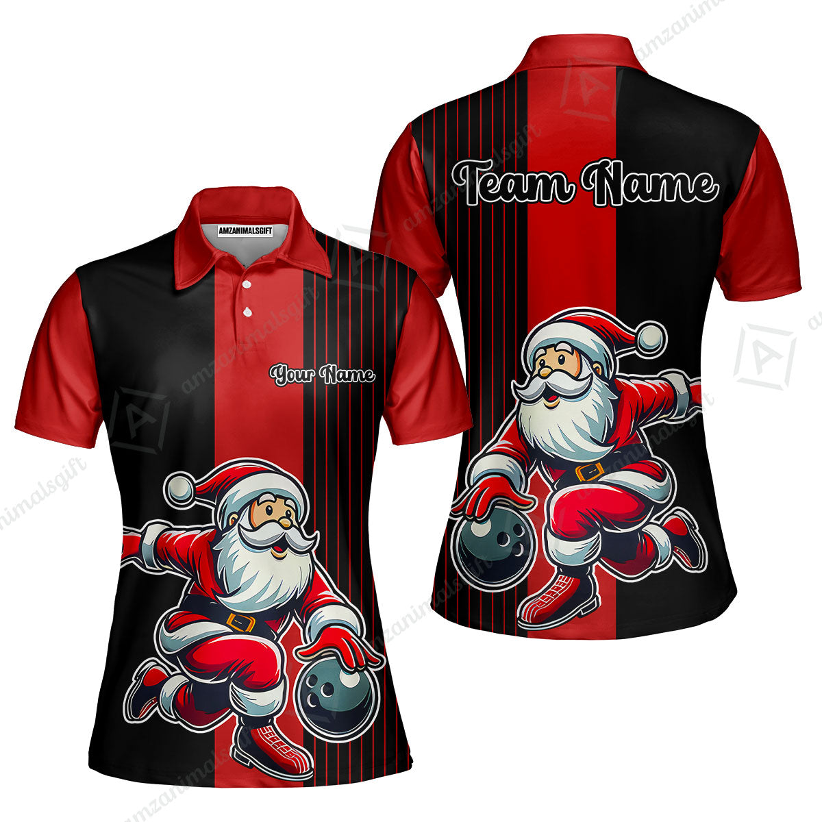 Custom Bowling Uniforms Christmas jerseys Funny Santa Bowling polo, Bowling Shirts Personalized Name And Team Name