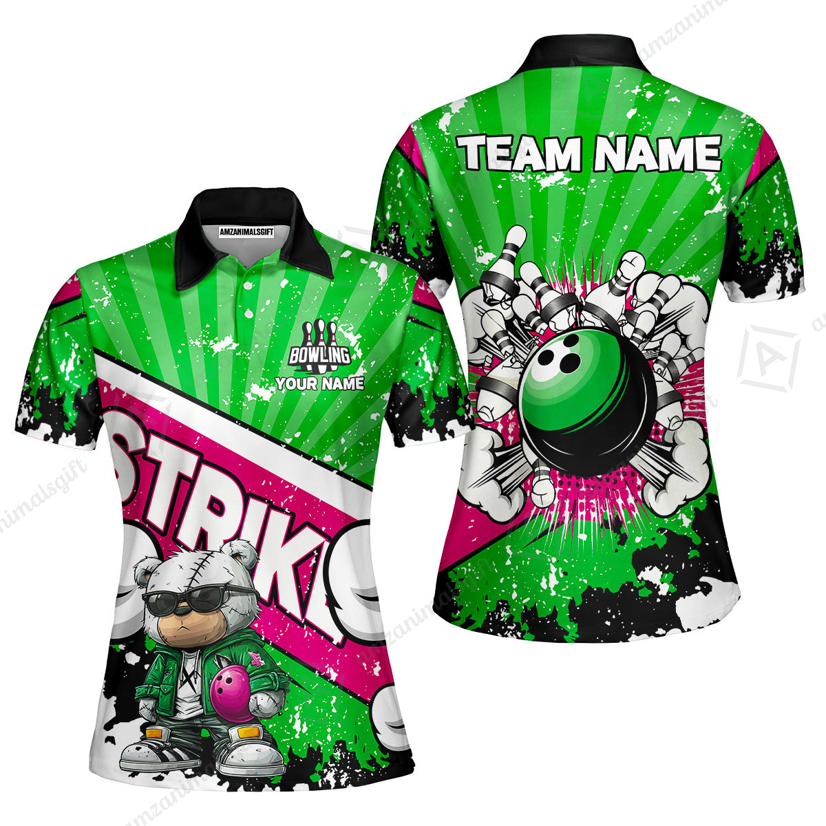 Customized Unisex Polo Shirt, Bowling Hip Hop Cartoon Design, Uniform Bowling - Personalized Name And Team Name