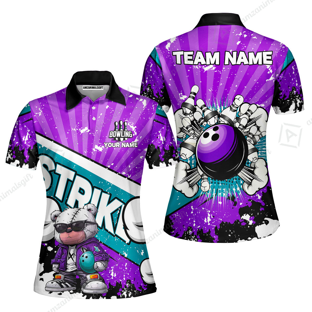 Customized Unisex Polo Shirt, Bowling Hip Hop Cartoon Design, Uniform Bowling - Personalized Name And Team Name