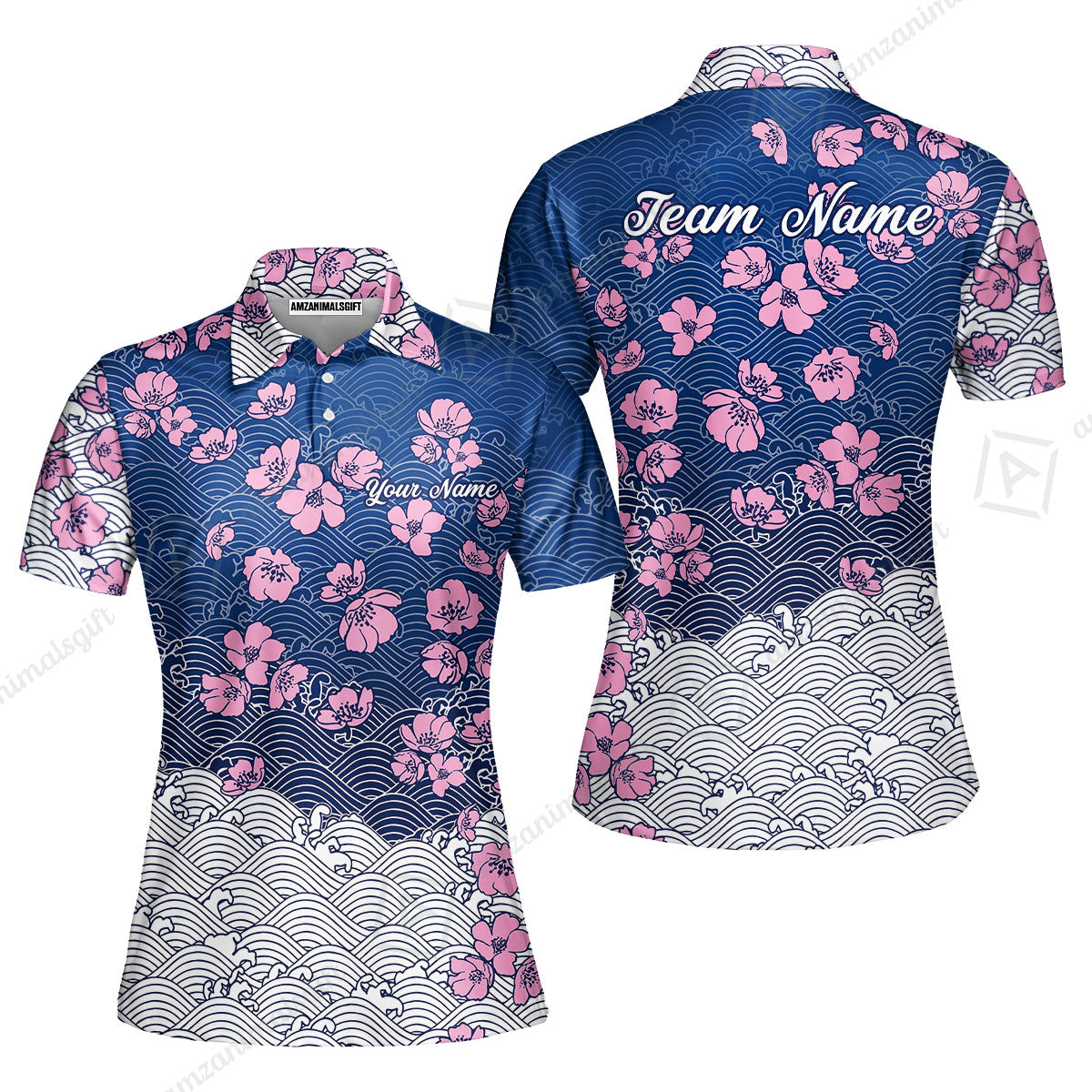 Customized Bowling Quarter-Zip Jersey Polo Shirts, Flowers Cherry Blossom Bowling Shirt For Tournament Team Men Women Bowlers