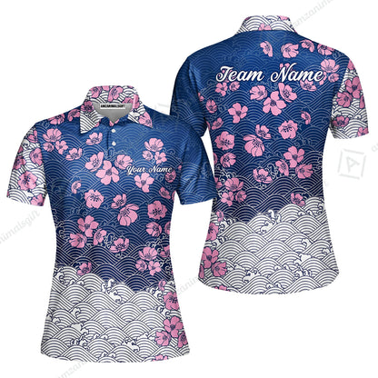 Customized Bowling Quarter-Zip Jersey Polo Shirts, Flowers Cherry Blossom Bowling Shirt For Tournament Team Men Women Bowlers