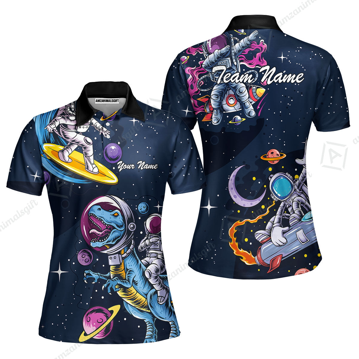 Customized Bowling Unisex Polo Shirt, Seraphic Galaxy Astronaut, Bowling Uniforms, Personalized Name And Team Name