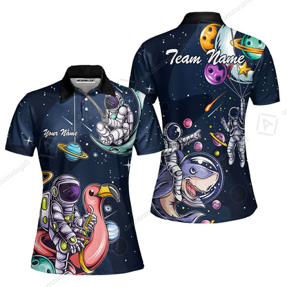 Customized Bowling Unisex Polo Shirt, Galaxy Astronaut, Bowling Uniforms, Personalized Name And Team Name