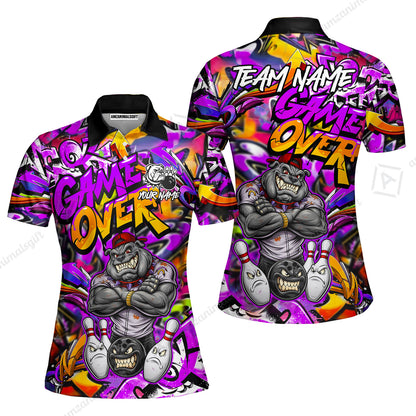 Customized Bowling Unisex Polo Shirt, Cool BullDog With Angry Bowling Game Over - Personalized Name And Team Name