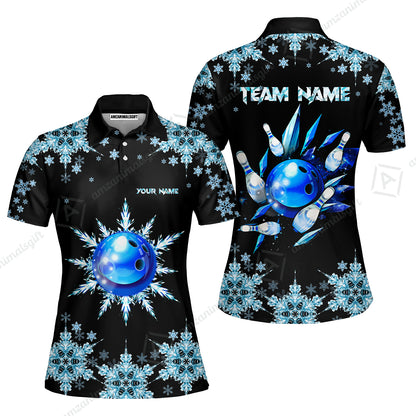 Snowflake Ice Custom Bowling Team Jerseys Polo Shirts, Christmas Ice Bowling uniforms - Bowling Polo Personalized Name And Team Name