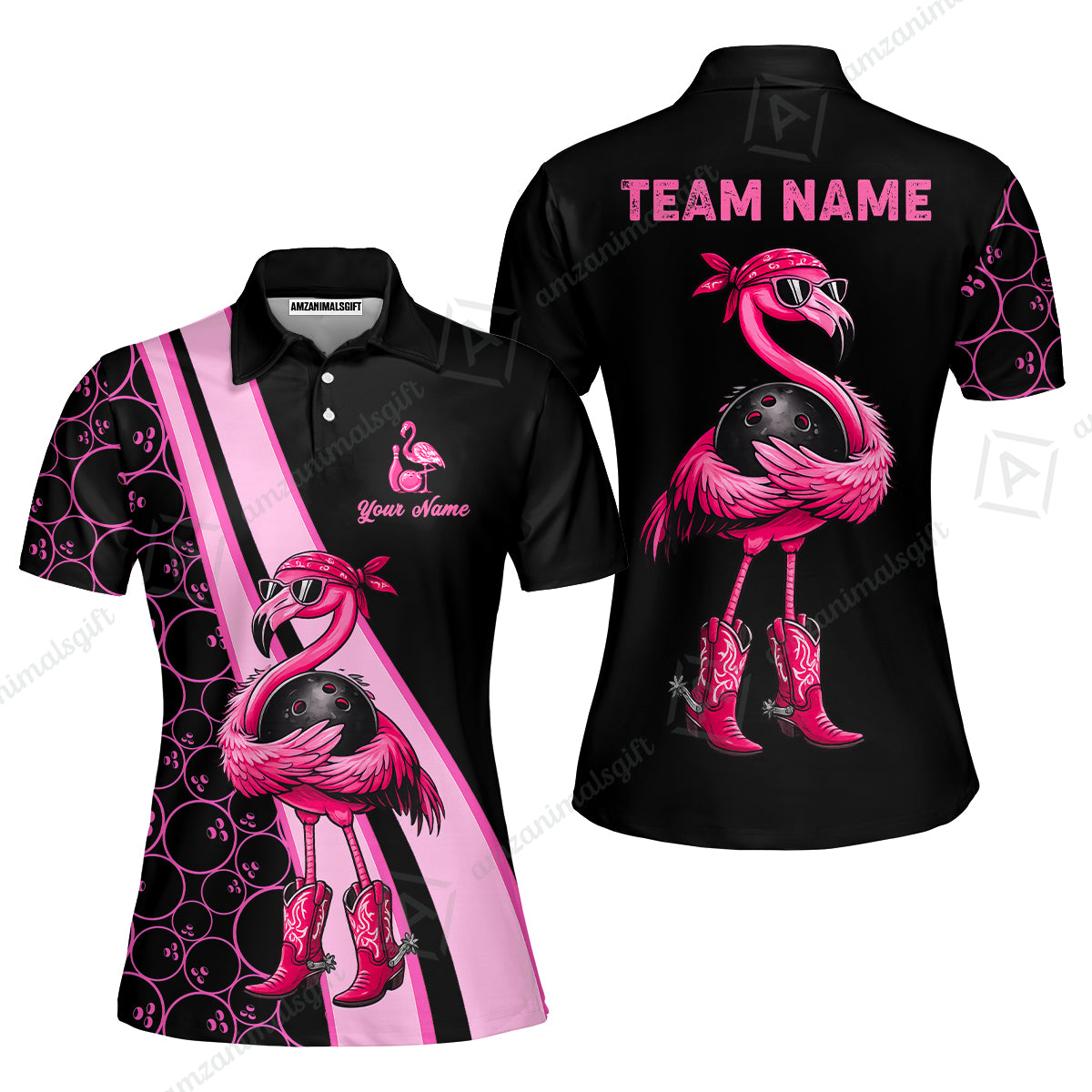 Custom Bowling Jersey Polo Shirt, Cowgirl Flamingo Bowling Custom Bowling Jersey Team Shirt For Players With Name & Team Name