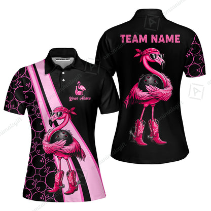 Custom Bowling Jersey Polo Shirt, Cowgirl Flamingo Bowling Custom Bowling Jersey Team Shirt For Players With Name & Team Name