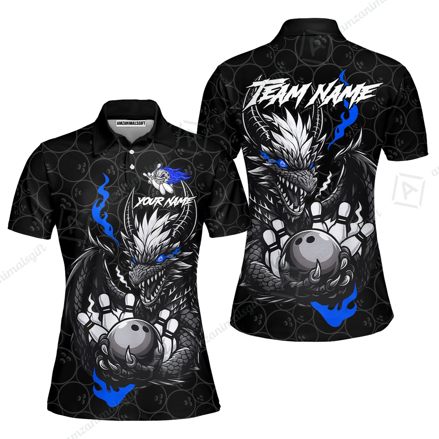 Custom Badass Dragon Bowling Jersey Polo Shirt, Custom Badass Dragon Bowling Team Shirt For Players With Name & Team Name