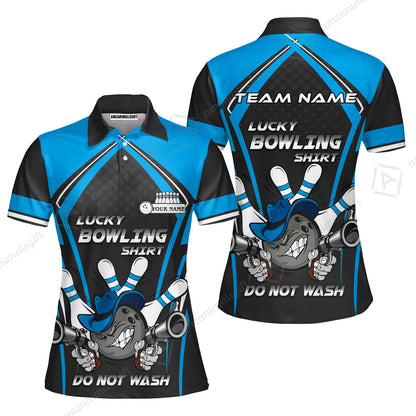 Customized Bowling Team Women Polo Shirt, Lucky Bowling Shirt Do Not Wash Bowling Ball Aiming Guns, Personalized Name Bowling Shirt