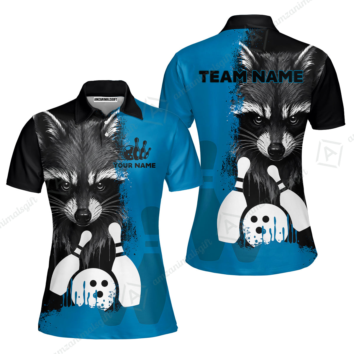 Custom Bowling Jersey Polo Shirt, Raccoon Bowling, Custom Bowling Jersey Team Shirt For Players With Name & Team Name