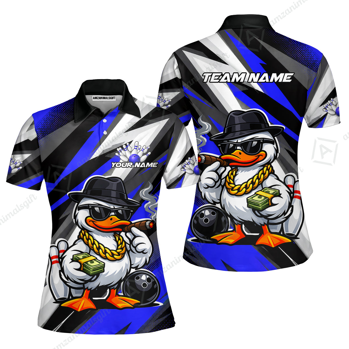 Custom Bowling Jersey Polo Shirt, Boss Hustle Duck Gangster Style, Custom Bowling Jersey Team Shirt For Players With Name and Team Name