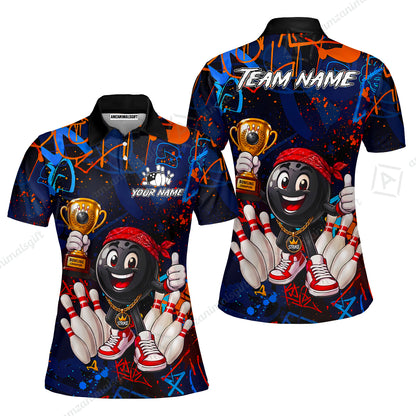 Custom Bowling Jersey Polo Shirt, Graffiti Champion, Custom Bowling Jersey Team Shirt For Players With Name & Team Name