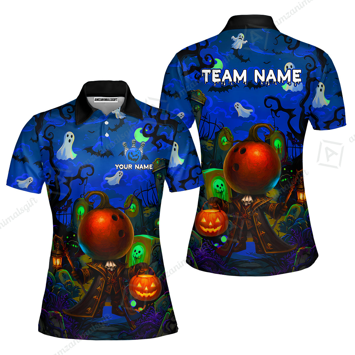 Custom Bowling Jersey Polo Shirt, Halloween Spooky Strike, Custom Bowling Jersey Team Shirt For Players With Name & Team Name