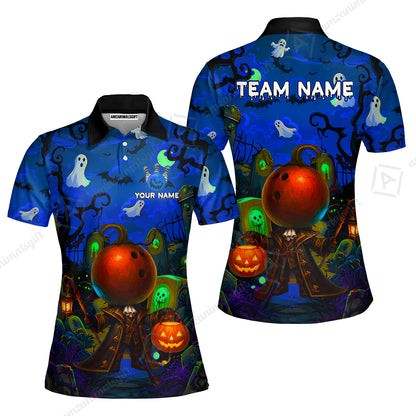 Custom Bowling Jersey Polo Shirt, Halloween Spooky Strike, Custom Bowling Jersey Team Shirt For Players With Name & Team Name