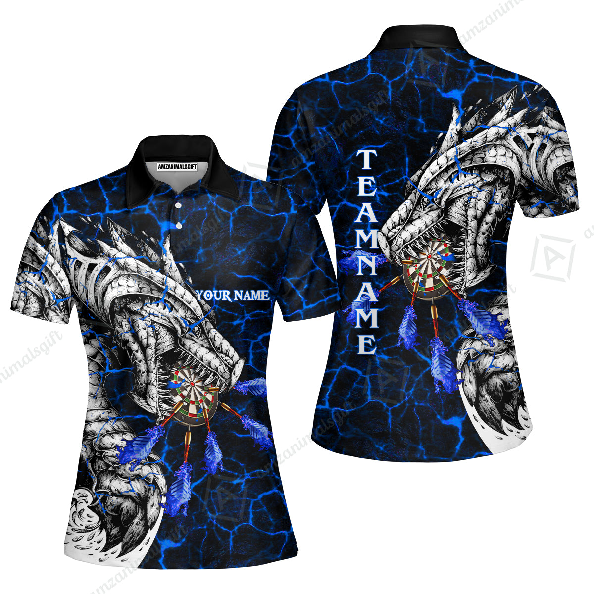 Customized Darts Team Women Polo Shirt, Darts And Dragon With Magma Personalized Women Polo Shirt For Darts Players