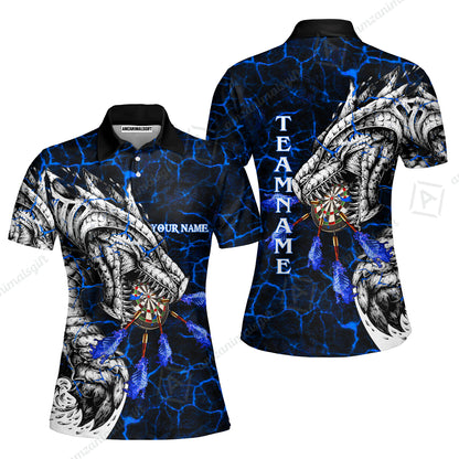 Customized Darts Team Women Polo Shirt, Darts And Dragon With Magma Personalized Women Polo Shirt For Darts Players