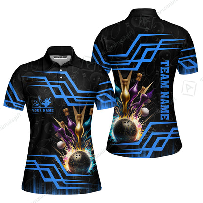 Customized Bowling Unisex Polo, Bowling And Pins Royal Multicolor Option Customized Name And Team Name For Bowling Team
