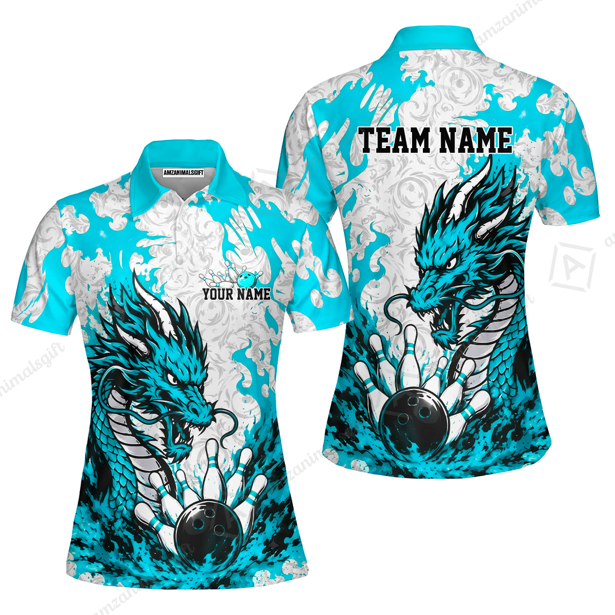 Custom Bowling Jersey Polo Shirt, Fierce Crimson Fire Dragon Strike, Custom Bowling Jersey Team Shirt For Players With Name and Team Name