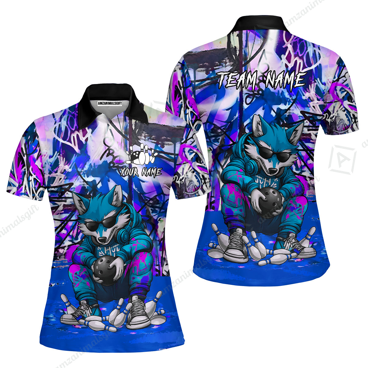 Custom Streetwear Wolf Bowling Jersey Polo Shirt, Custom Streetwear Wolf Bowling Jersey Team Shirt For Players With Name & Team Name
