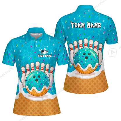 Custom Bowling Jersey Polo Shirt, Bowling Sprinkles Ice Cream Cone, Personalized Name & Team Name