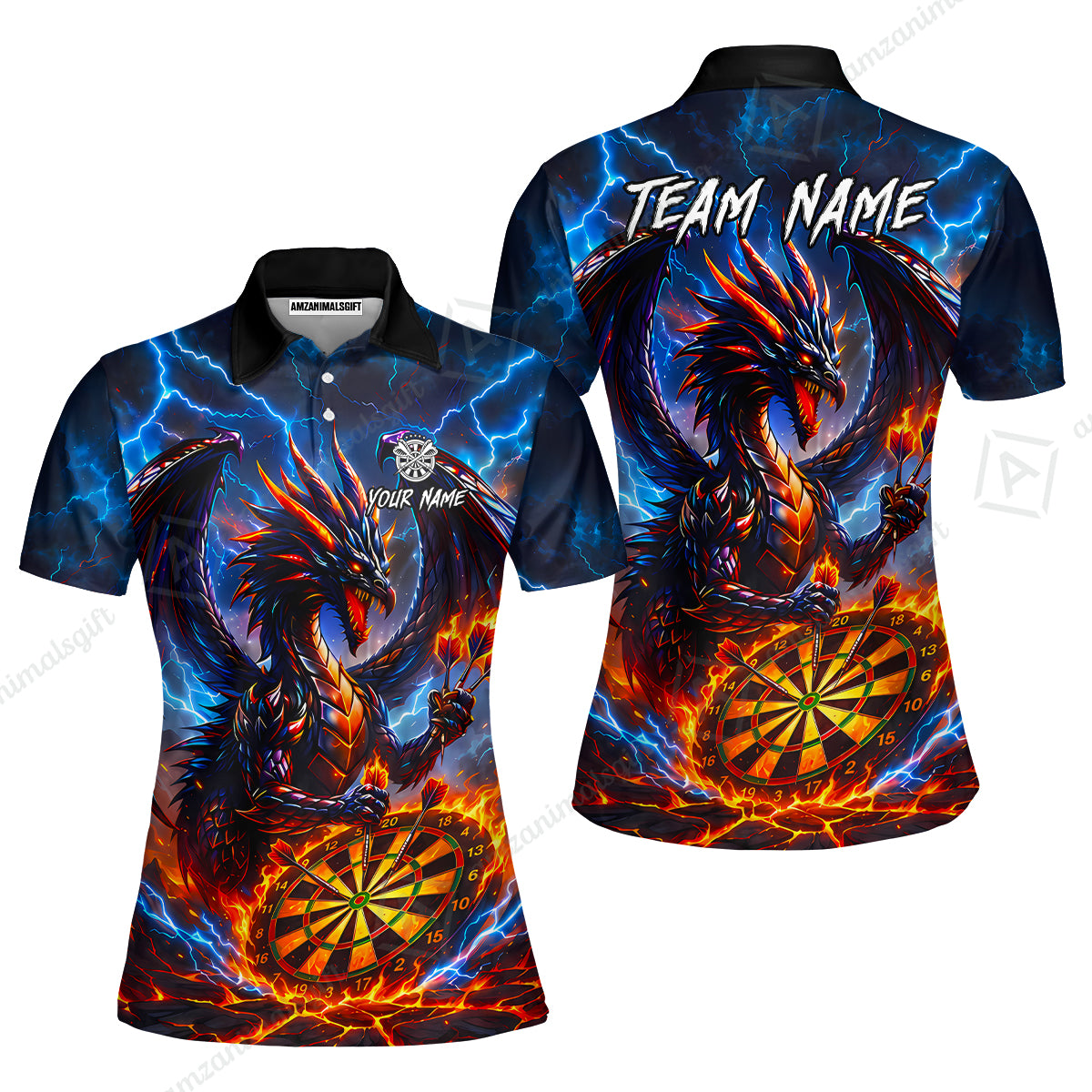 Custom Darts Jersey Polo Shirt, Dragon Fire Darts, Custom Dart Jersey Team Shirt For Players With Name & Team Name