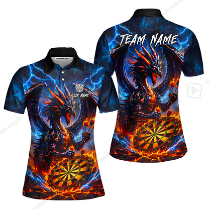 Custom Darts Jersey Polo Shirt, Dragon Fire Darts, Custom Dart Jersey Team Shirt For Players With Name & Team Name