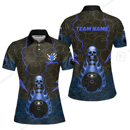 Custom Bowling Team Unisex Polo Shirt, Thunder Skull Strike Personalized Team Shirt, Custom Name and Team Name for Bowlers