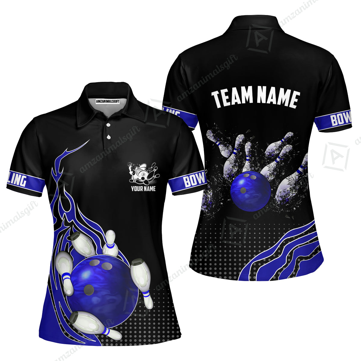Customized Bowling Unisex Polo Shirt, Bowling And Breaking Pins Multicolor Option Customized Name And Team Name Polo Jerseys Shirts