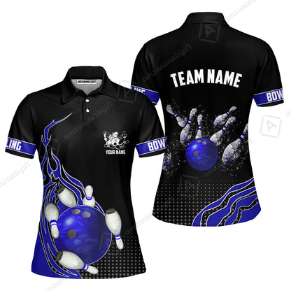 Customized Bowling Unisex Polo Shirt, Bowling And Breaking Pins Multicolor Option Customized Name And Team Name Polo Jerseys Shirts
