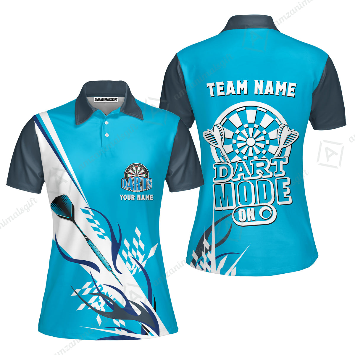 Custom Darts Mode On Multi-Color Team Jersey Polo Quarter-Zip Shirts, Customized Name Team Name Darts Team Jerseys Uniform