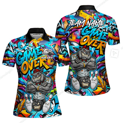 Customized Bowling Unisex Polo Shirt, Cool BullDog With Angry Bowling Game Over - Personalized Name And Team Name