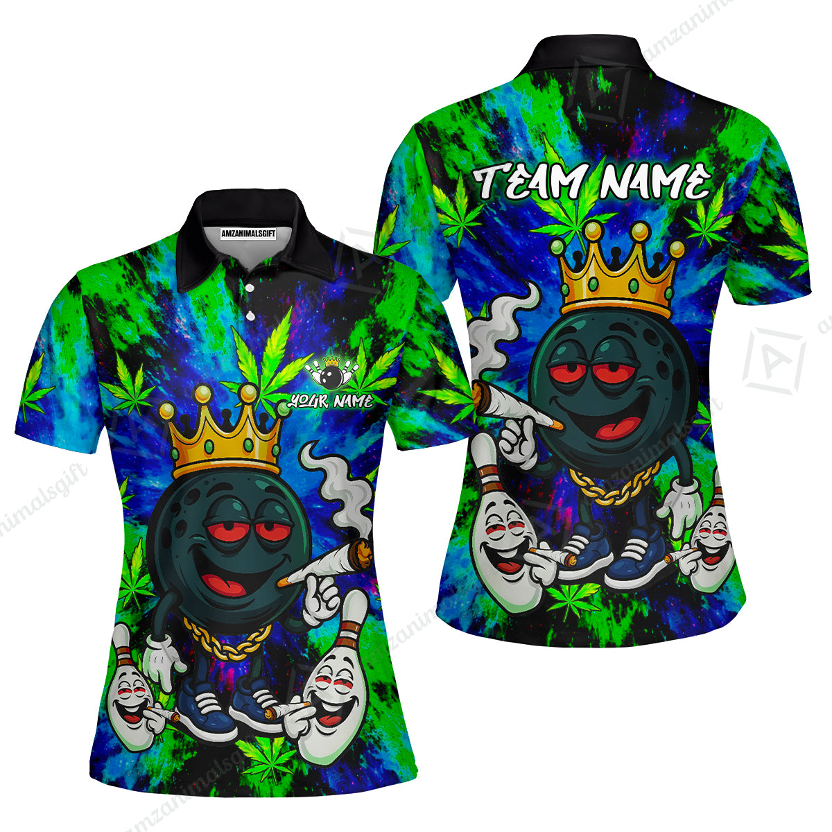 Custom Bowling Team Flat Neck Zip Jersey Shirt, King Smoke Tie-Dye Personalized Team Shirt, Custom Name and Team Name for Bowlers