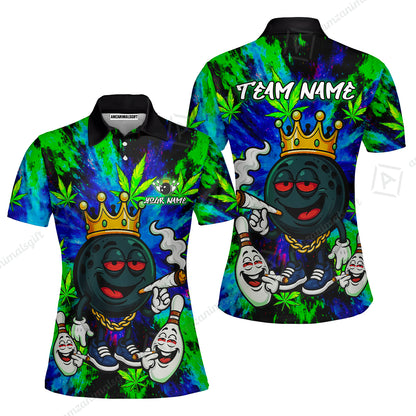 Custom Bowling Team Flat Neck Zip Jersey Shirt, King Smoke Tie-Dye Personalized Team Shirt, Custom Name and Team Name for Bowlers
