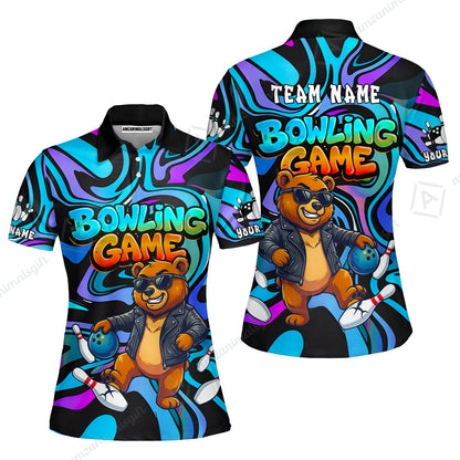 Custom Bowling Jersey Polo Shirt, Trippy Swirl Rocker Bear Graffiti Style, Custom Bowling Jersey Team Shirt For Players With Name & Team Name