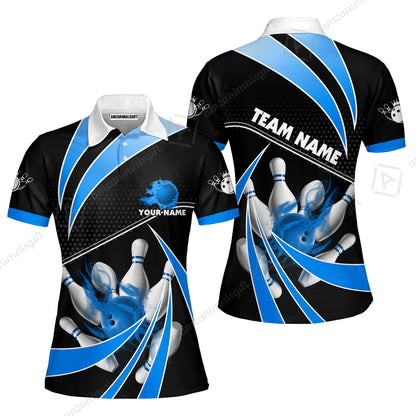 Customized Bowling Women Polo Shirt, Bowling Ball & Pins Fire Light Sport Women Polo Shirt Multicolor Option For Bowlers