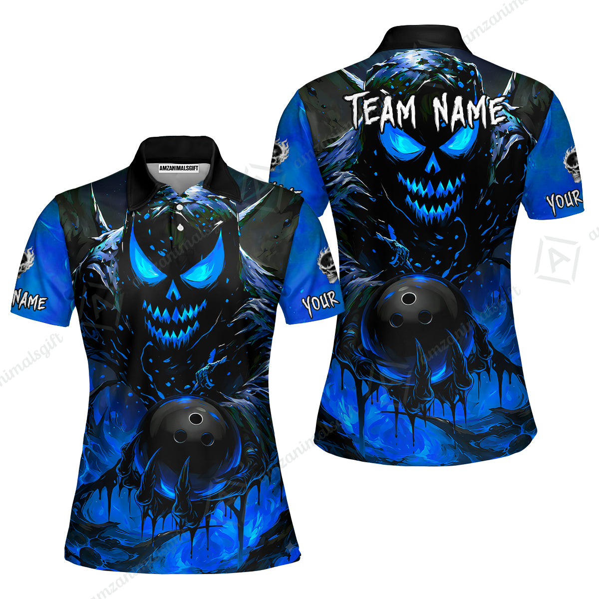 Custom Bowling Jersey Polo Shirt, Hellfire Strike, Custom Bowling Jersey Team Shirt For Players With Name & Team Name