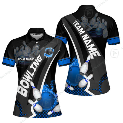 Customized Bowling Polo, Bowling And Pins Plame Premium Multicolor Option Personalized Name And Team Zipper Polo Jerseys Shirts